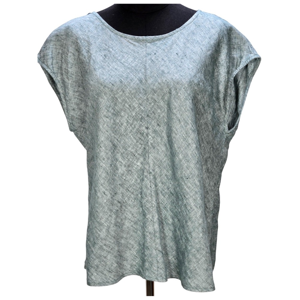 Women's Coldwater Creek Size PM Blue Linen Cap Sleeve‎ Scoop Neck Top Coastal